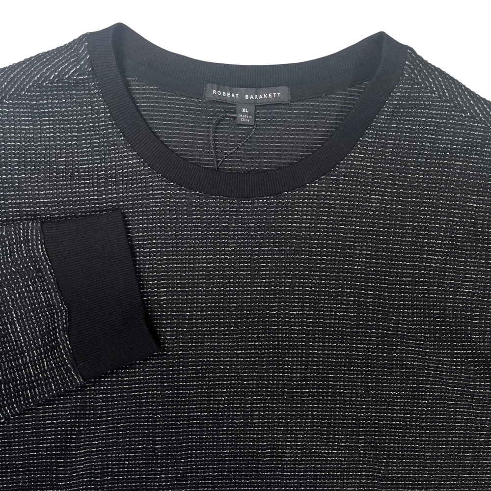 New Robert Barakett Mawson Pullover Crew Mens XL Black Neck Textured Stripe NWT
